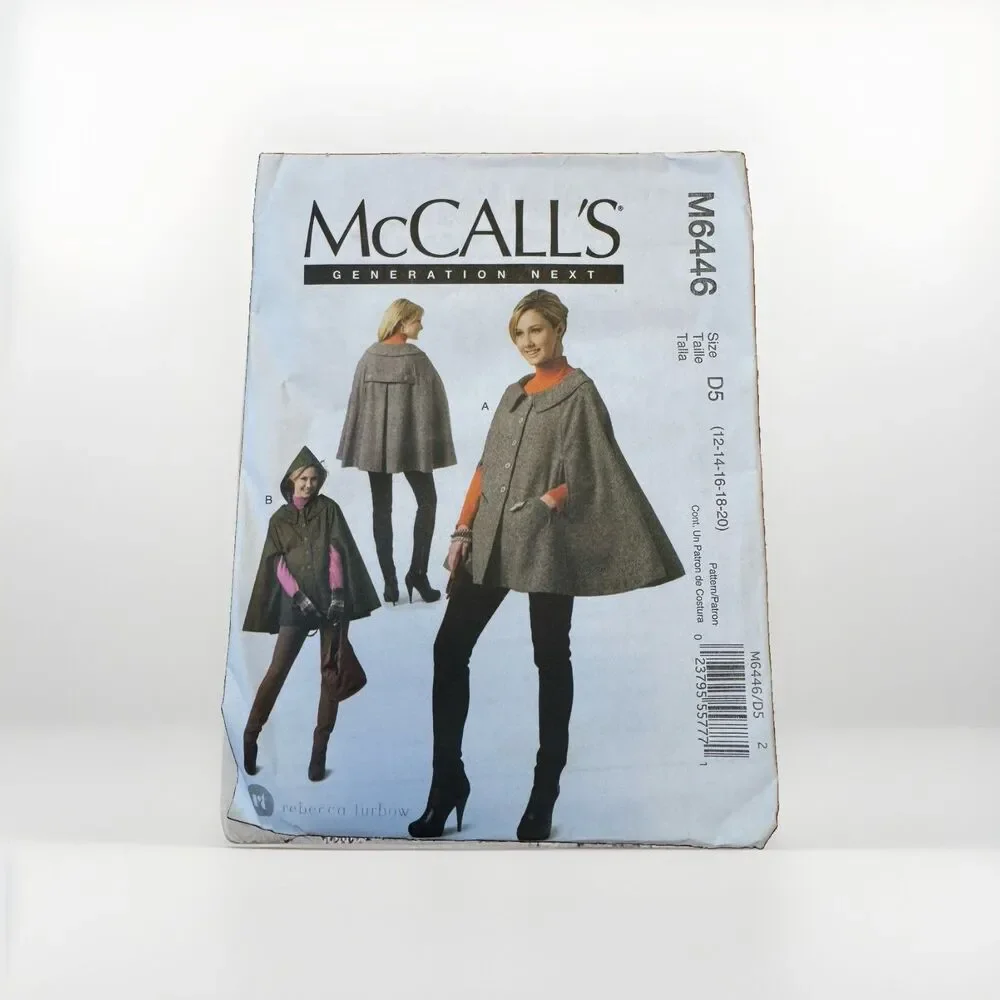 McCalls M6446 Sewing Pattern Womens Capes Coats Size 12 14 16 18 20 Plus Unlined